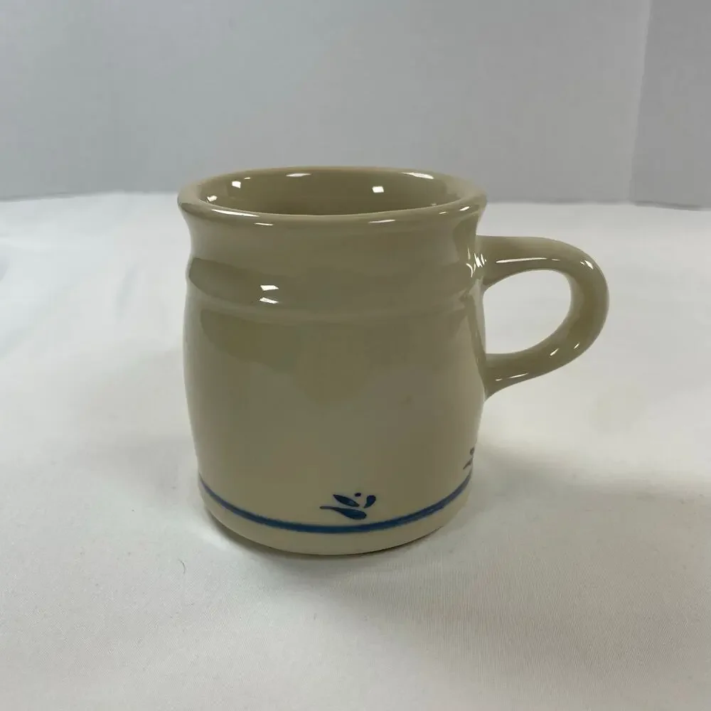 Roseville Ohio Pottery Blue Stripe Flower Mug Set 4 Stoneware Vintage USA - Picture 2 of 6